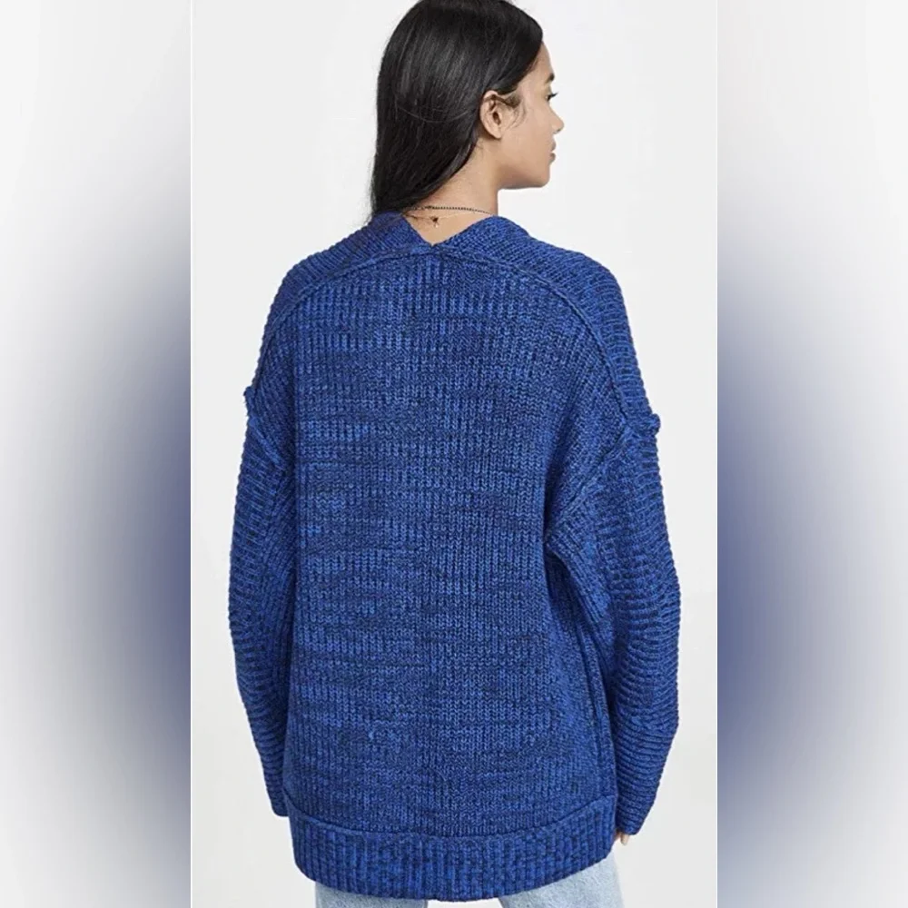 Free People High Hopes Chunky Knit Open‎ Front Cardigan in Blue Combo Size Large